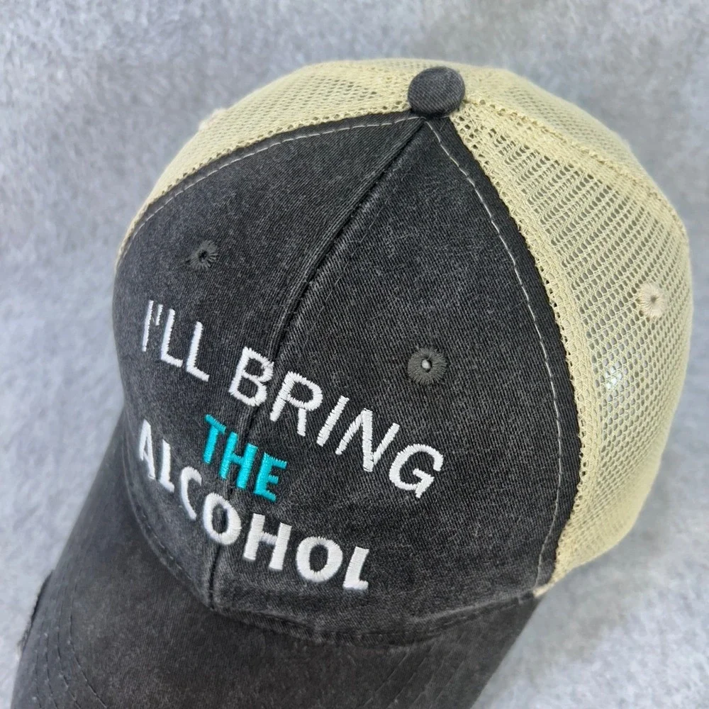 I'll Bring The Alcohol Mens Black Adams Trucker Hat Distressed Snapback OSFM